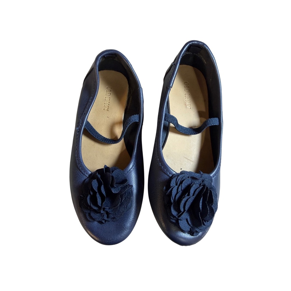 Old Navy Girls Navy Blue Flower Ballet Flats Elastic Strap Size 10 Kids